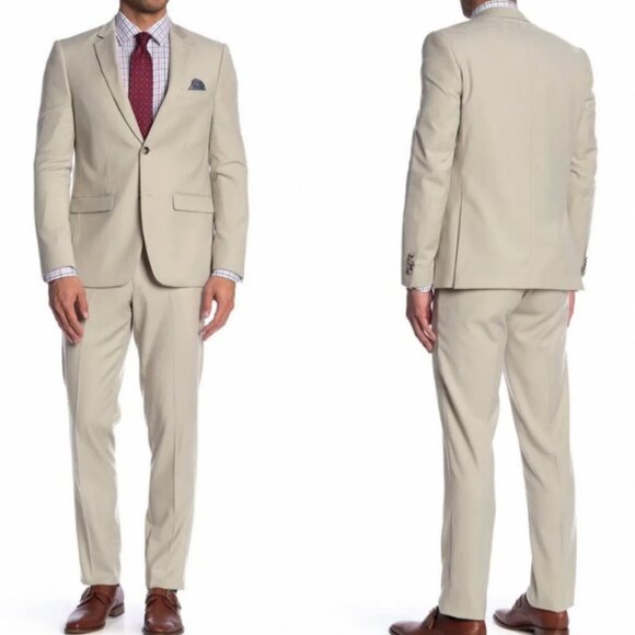 NEW Soul of London Suit Pants Size 35R Simons Formalwear Dress Pants Beige Tan - Picture 2 of 12